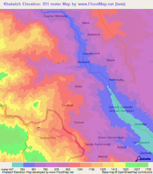 Khaladzh,Azerbaijan Elevation Map