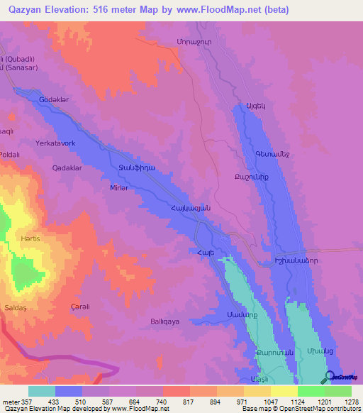 Qazyan,Azerbaijan Elevation Map