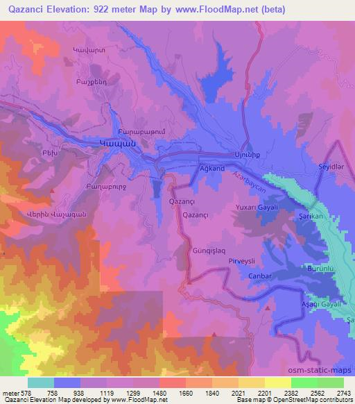 Qazanci,Azerbaijan Elevation Map