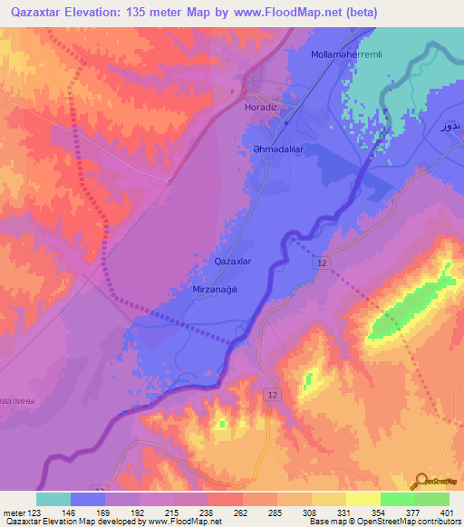 Qazaxtar,Azerbaijan Elevation Map
