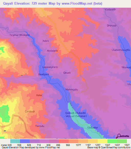 Qayali,Azerbaijan Elevation Map