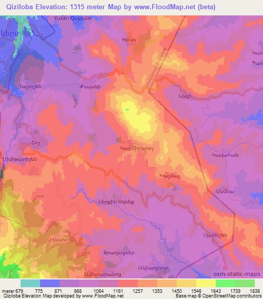 Qiziloba,Azerbaijan Elevation Map