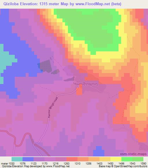 Qiziloba,Azerbaijan Elevation Map