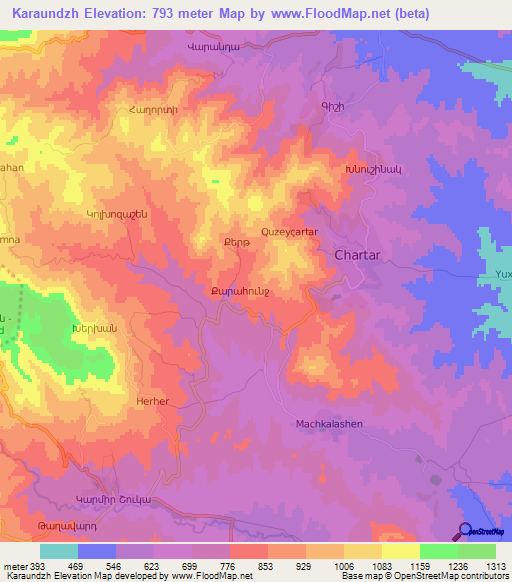Karaundzh,Azerbaijan Elevation Map