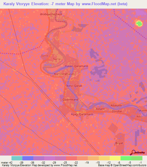 Karaly Vtoryye,Azerbaijan Elevation Map