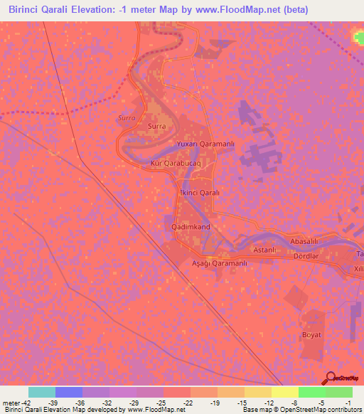 Birinci Qarali,Azerbaijan Elevation Map