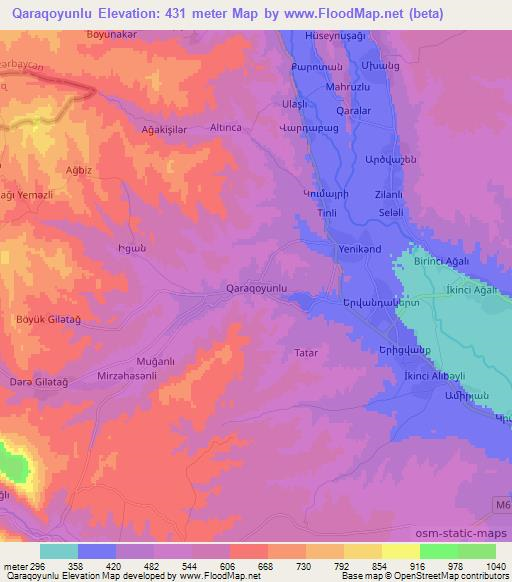 Qaraqoyunlu,Azerbaijan Elevation Map