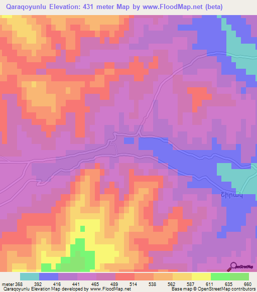 Qaraqoyunlu,Azerbaijan Elevation Map