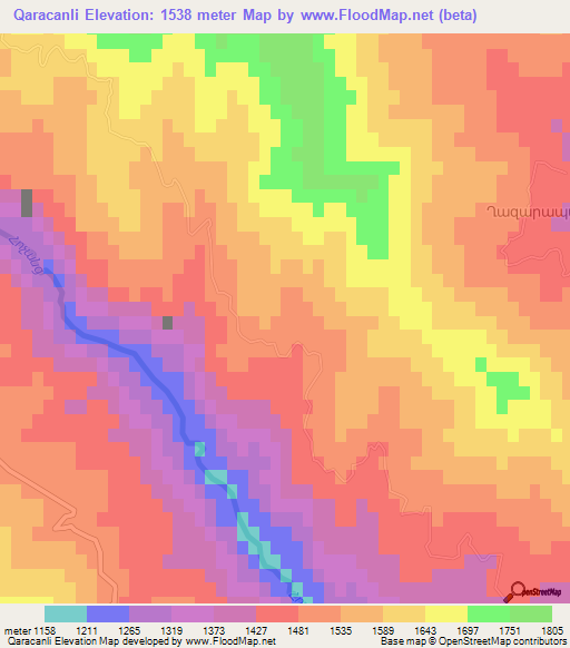 Qaracanli,Azerbaijan Elevation Map