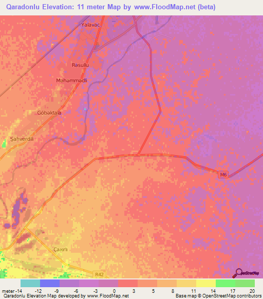 Qaradonlu,Azerbaijan Elevation Map