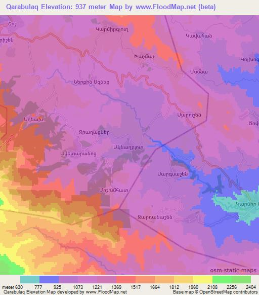 Qarabulaq,Azerbaijan Elevation Map