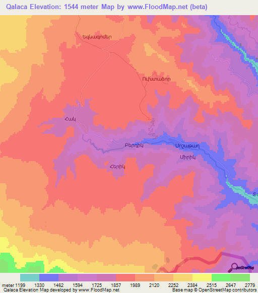 Qalaca,Azerbaijan Elevation Map