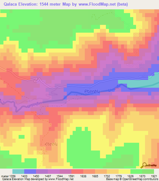 Qalaca,Azerbaijan Elevation Map