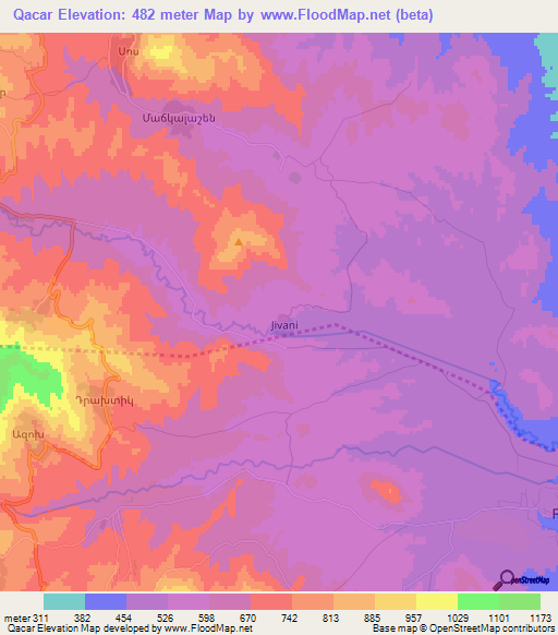 Qacar,Azerbaijan Elevation Map