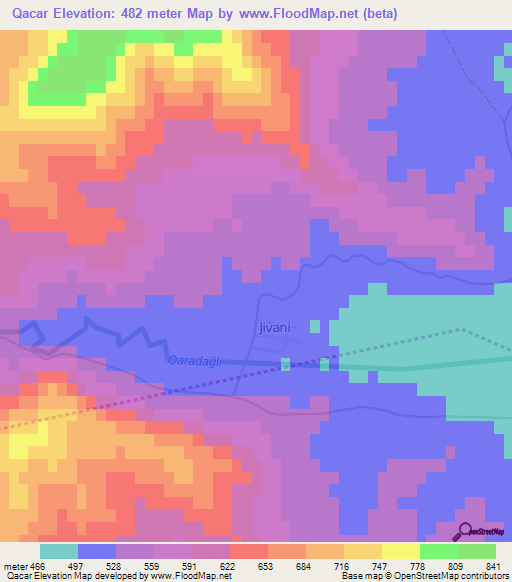 Qacar,Azerbaijan Elevation Map