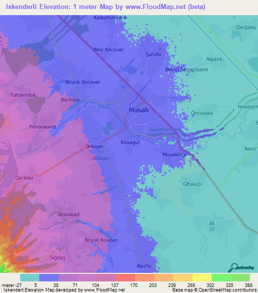 Iskenderli,Azerbaijan Elevation Map
