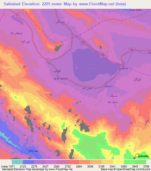 Sakiabad,Iran Elevation Map