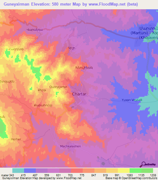 Guneyxirman,Azerbaijan Elevation Map
