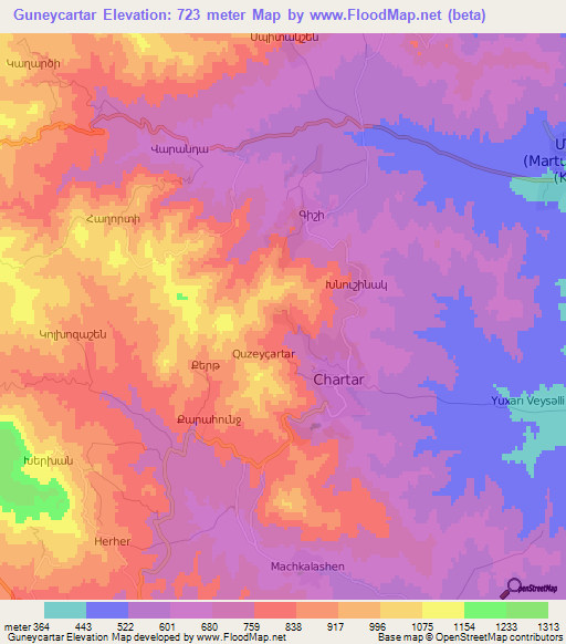 Guneycartar,Azerbaijan Elevation Map