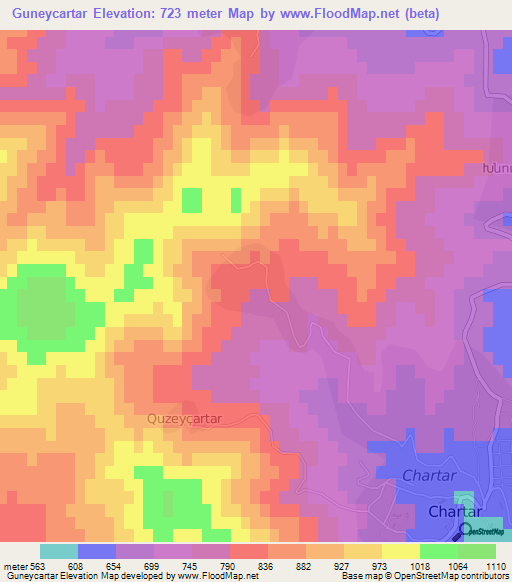 Guneycartar,Azerbaijan Elevation Map
