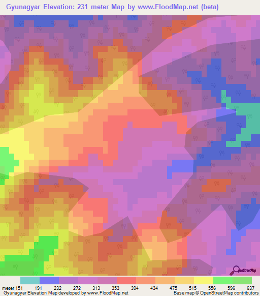 Gyunagyar,Azerbaijan Elevation Map