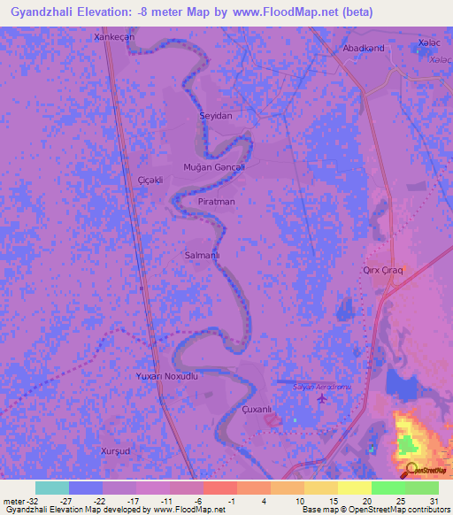 Gyandzhali,Azerbaijan Elevation Map