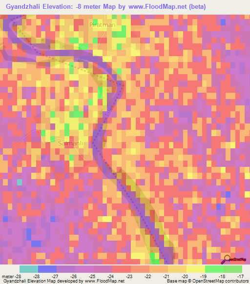 Gyandzhali,Azerbaijan Elevation Map