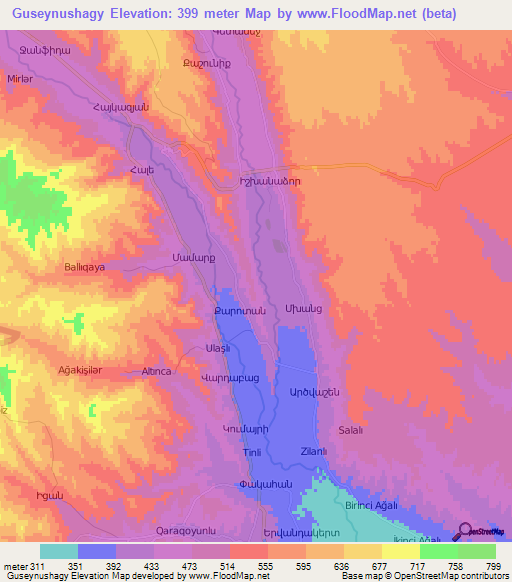 Guseynushagy,Azerbaijan Elevation Map
