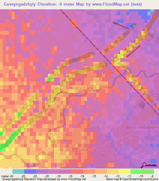 Guseyngadzhyly,Azerbaijan Elevation Map