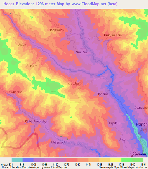 Hocaz,Azerbaijan Elevation Map