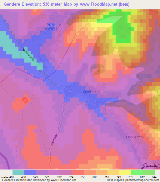 Gendere,Azerbaijan Elevation Map