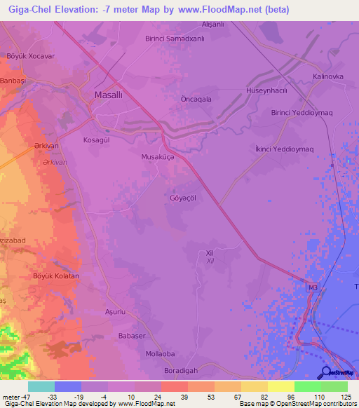 Giga-Chel,Azerbaijan Elevation Map
