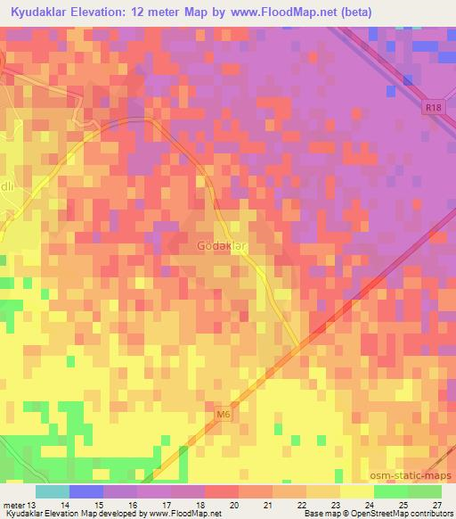 Kyudaklar,Azerbaijan Elevation Map
