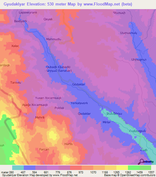 Gyudaklyar,Azerbaijan Elevation Map