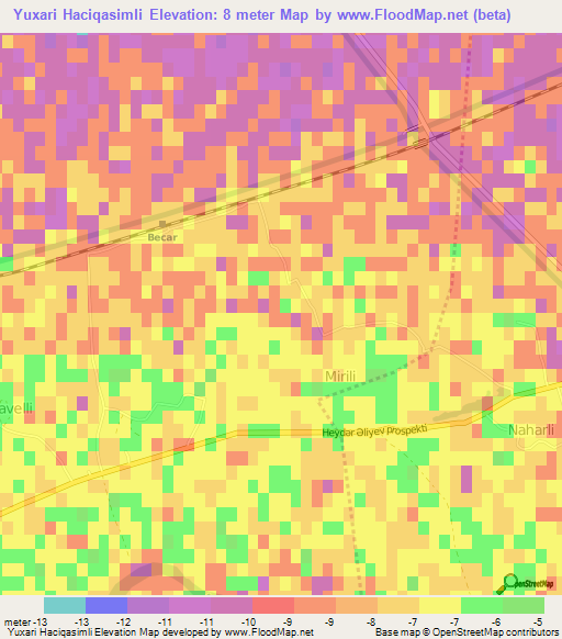 Yuxari Haciqasimli,Azerbaijan Elevation Map