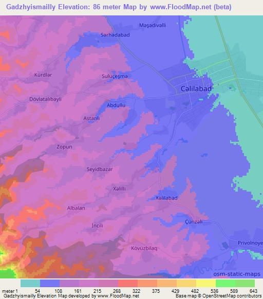 Gadzhyismailly,Azerbaijan Elevation Map