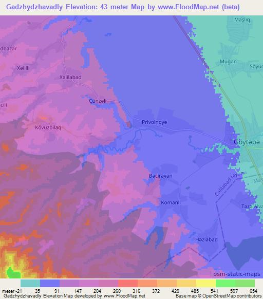 Gadzhydzhavadly,Azerbaijan Elevation Map