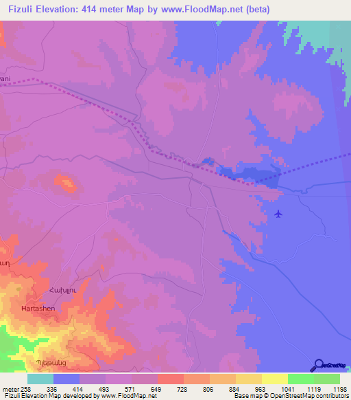 Fizuli,Azerbaijan Elevation Map