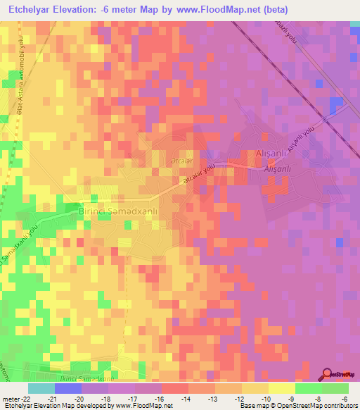 Etchelyar,Azerbaijan Elevation Map
