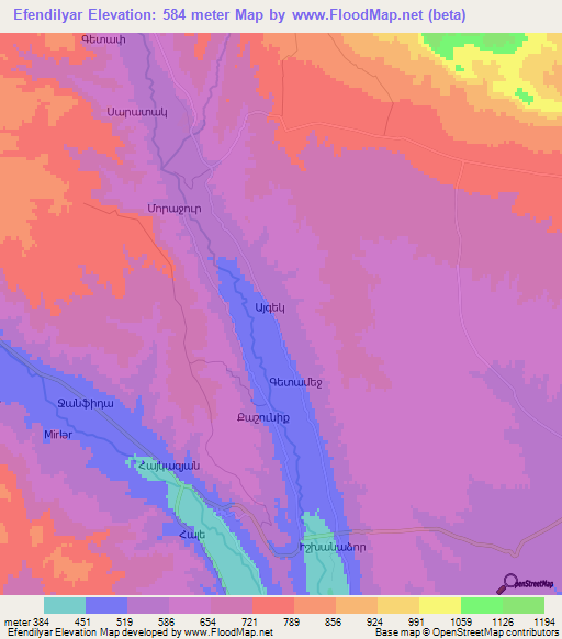 Efendilyar,Azerbaijan Elevation Map