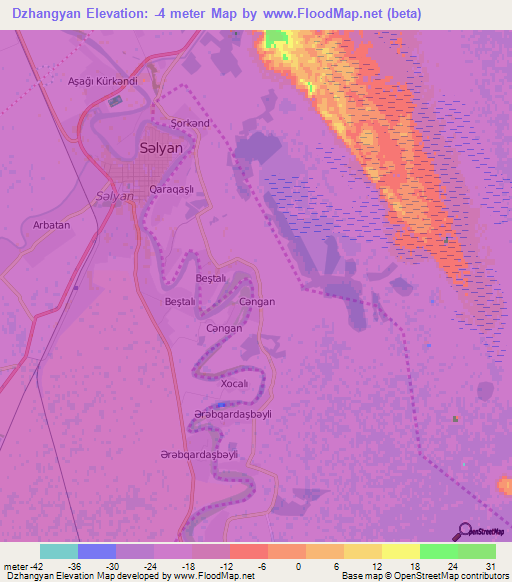 Dzhangyan,Azerbaijan Elevation Map
