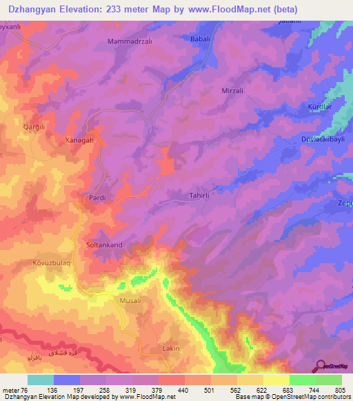 Dzhangyan,Azerbaijan Elevation Map