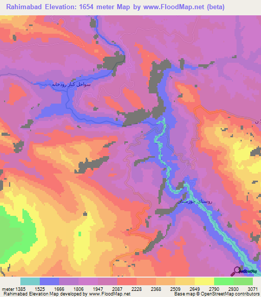 Rahimabad,Iran Elevation Map