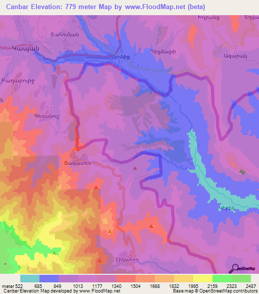 Canbar,Azerbaijan Elevation Map