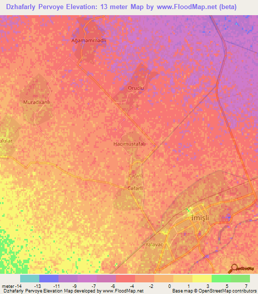 Dzhafarly Pervoye,Azerbaijan Elevation Map