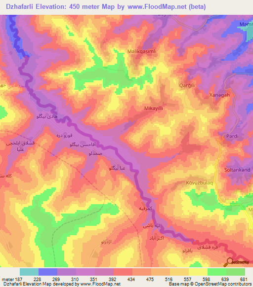 Dzhafarli,Azerbaijan Elevation Map