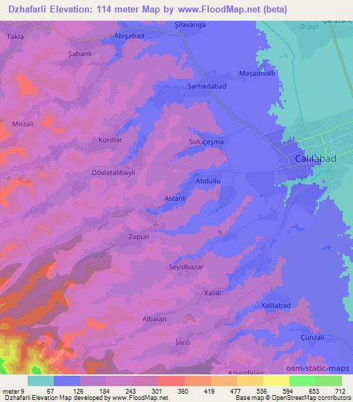Dzhafarli,Azerbaijan Elevation Map