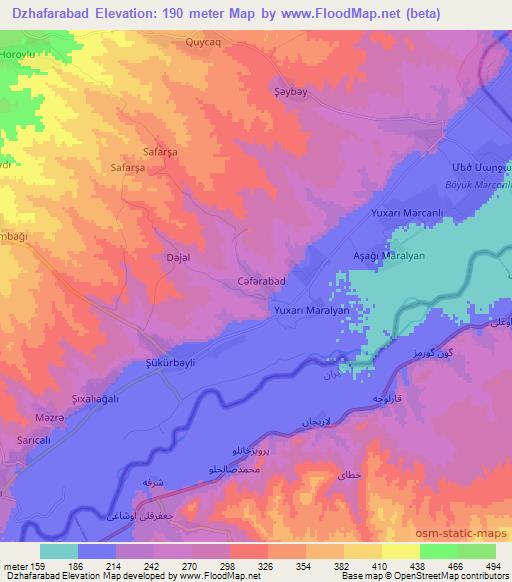 Dzhafarabad,Azerbaijan Elevation Map