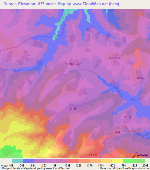 Durqan,Azerbaijan Elevation Map