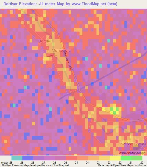 Dortlyar,Azerbaijan Elevation Map